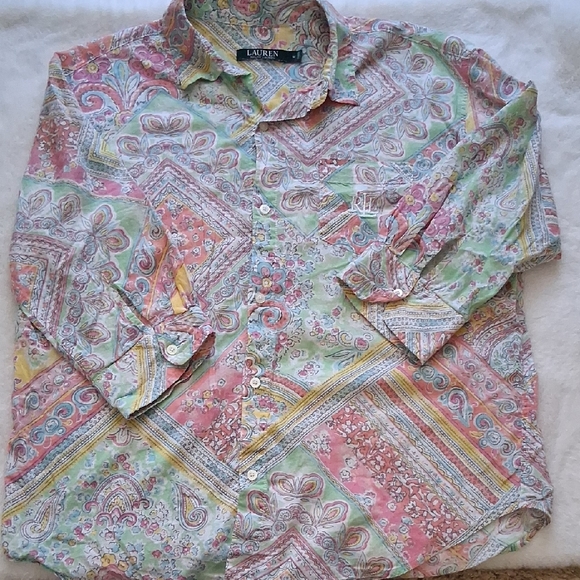 Ralph Lauren Women  Pastel Paisley Button Down Shirt - Picture 1 of 6